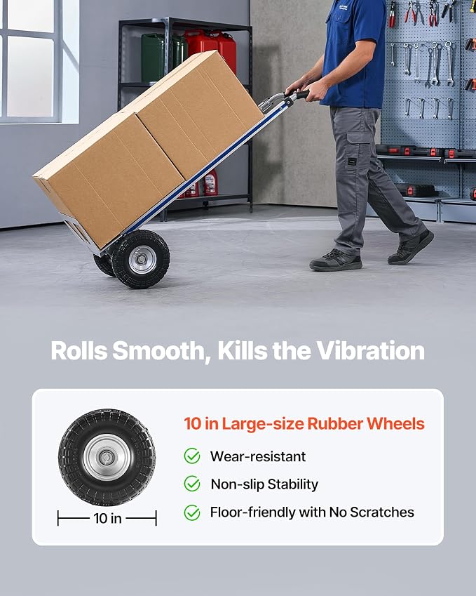 VEVOR Aluminum Hand Truck, Heavy-Duty Hand Truck Dolly with Non-Slip Wheels & Handle, 500 LBS Aluminum Alloy Portable Trolley Dolly with Tie-Down Strap for Moving Home, Office, Warehouse