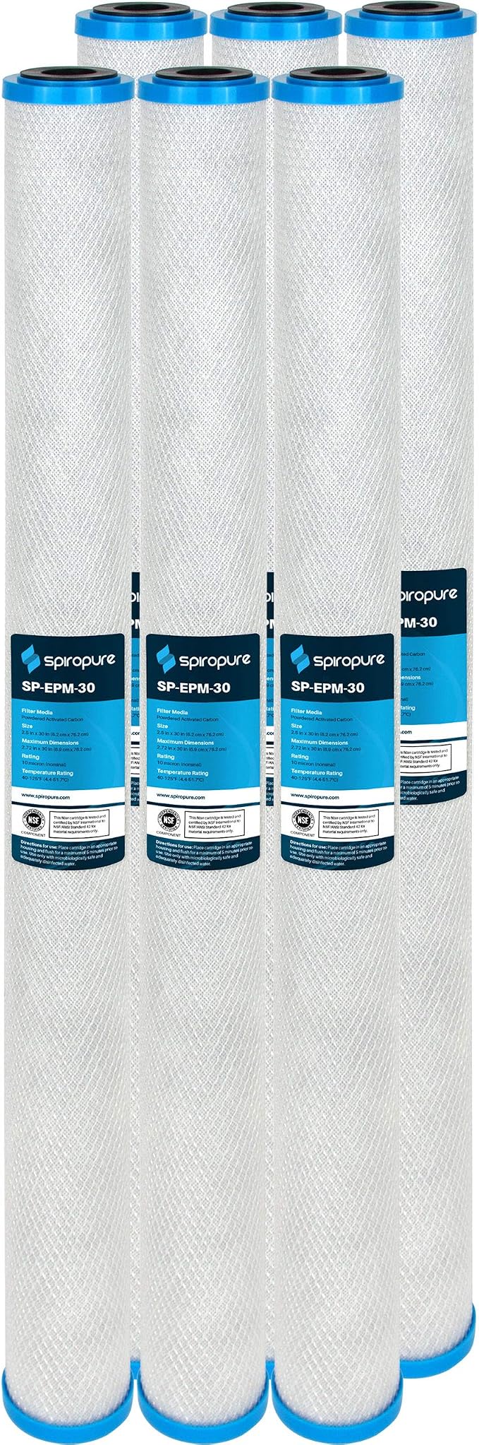 SpiroPure 30x2.5 10 Micron Carbon Block Water Filter CFB-30 255673-43 6Pack