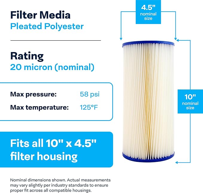 SpiroPure 10x4.5 20 Micron Sediment Water Filter ECP20-BB 255491-43, 8 Pack