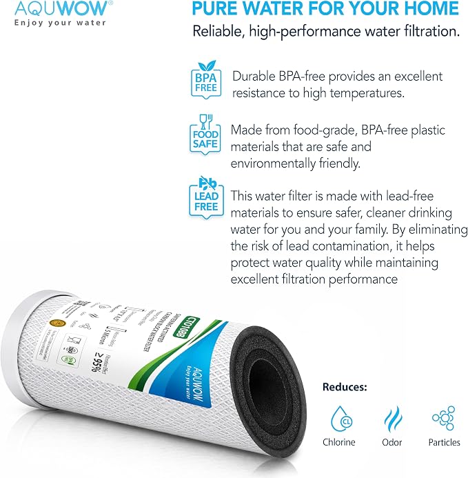 CTO10BB 5 Micron 4.5" x 10" Carbon Block Water Filter Set – Replacement Cartridges for Whole House and Under Sink Systems, Universal Standard Size (2, 10 x 4.5)