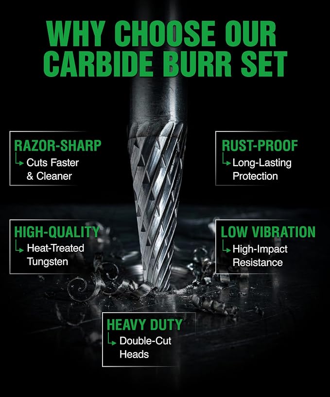 Carbide Burr SL-1 6.35mm (1/4") Shank – 1 Pc Double Cut Die Grinder Bits for Milling, Carving, Engraving, Deburring, Drilling, Hard Wood and Metals – Tungsten Carbide Drill Bit Set for Rotary Tools