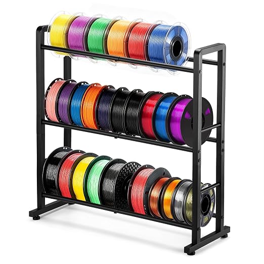 facka 3D Printer Filament Storage Rack, 3-Tier Metal Filament Spool Holder | Desktop Filament Organizer Shelf for 1kg PLA, ABS, TPU, PETG Rolls, Home Office, Studio, Workshop, 3D Printing Workspace
