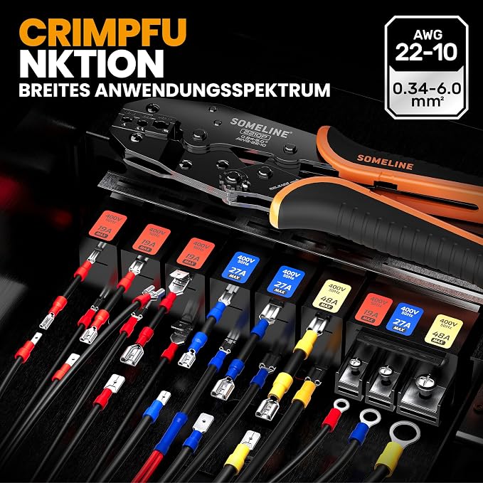 SOMELINE Crimping Tool for Insulated Electrical Wire Connectors Kit, with 51 Sizes Wire Terminals and 22-10 AWG Ratchet Crimping Pliers and Stripping Pliers – for Automotive & Electrical Repairs