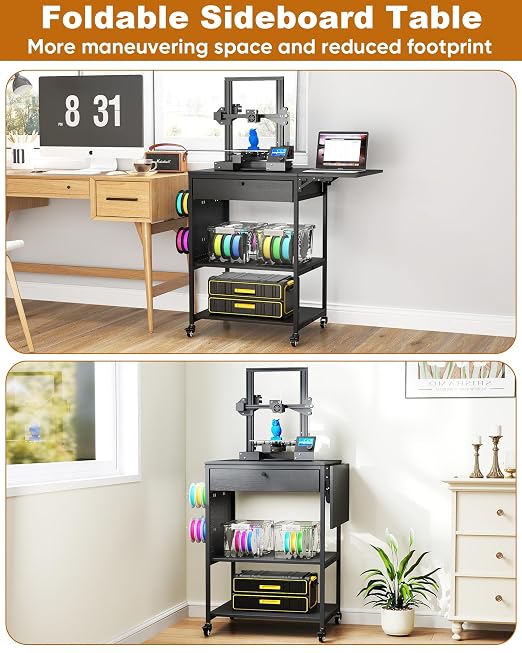 Baoz 3D Printer Stand with 40pcs Filament Storage,4 Tier 3D Printer Table Printer Stand with Wheels, Heavy Duty Filament Storage Rack with Drawers and Spool Hooks for Studio, Home Office