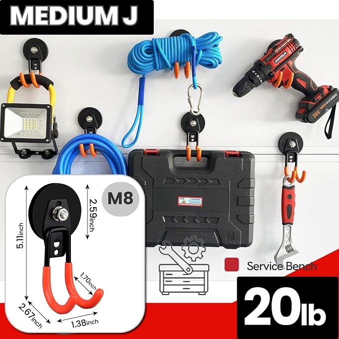 ULIBERMAGNET Heavy Duty Magnetic Garage Hooks,12 Pack Strong Large Magnet Hooks for Power Drill,Garden Tools,Hose,Pegboard,Garage, Workshop,Magnetic Storage Hooks for Indoor Outdoor Hanging(Orange)