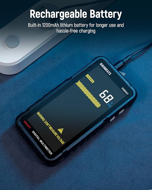 KAIWEETS Smart Multimeter Rechargeable Electrical Tester with Auto Ranging Digital Voltmeter Measures Voltage Current Resistance Continuity Capacitance Temperature Frequency NCV 6000 Counts TRMS