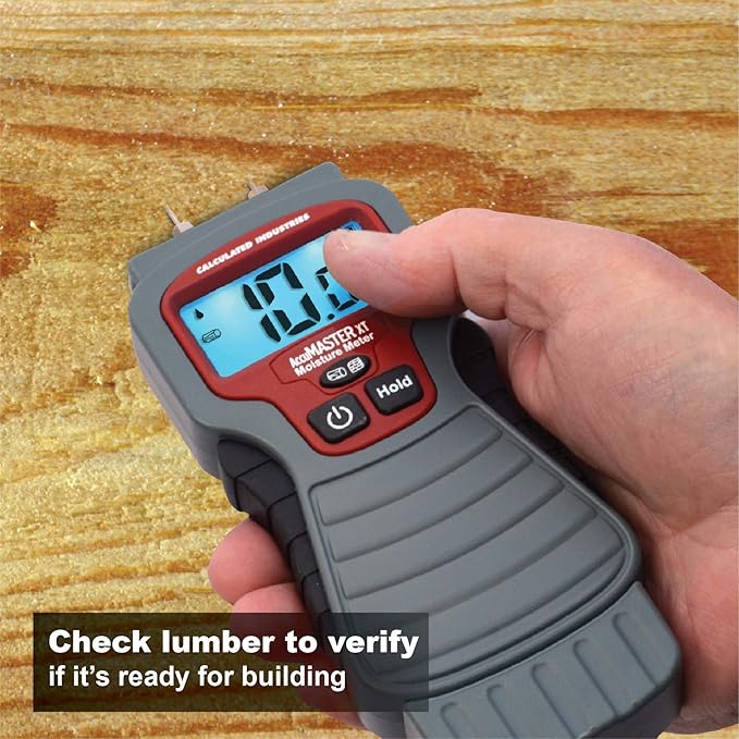 Calculated Industries 7440 AccuMASTER XT Digital Moisture Meter | Handheld |Pin Type | Backlit LCD Display | Detects Leaks, Damp and Moisture in Wood, Walls, Ceilings, Carpet and Firewood | Handheld, Pin Type, Backlit LCD Display, Detects Leaks, Damp a...