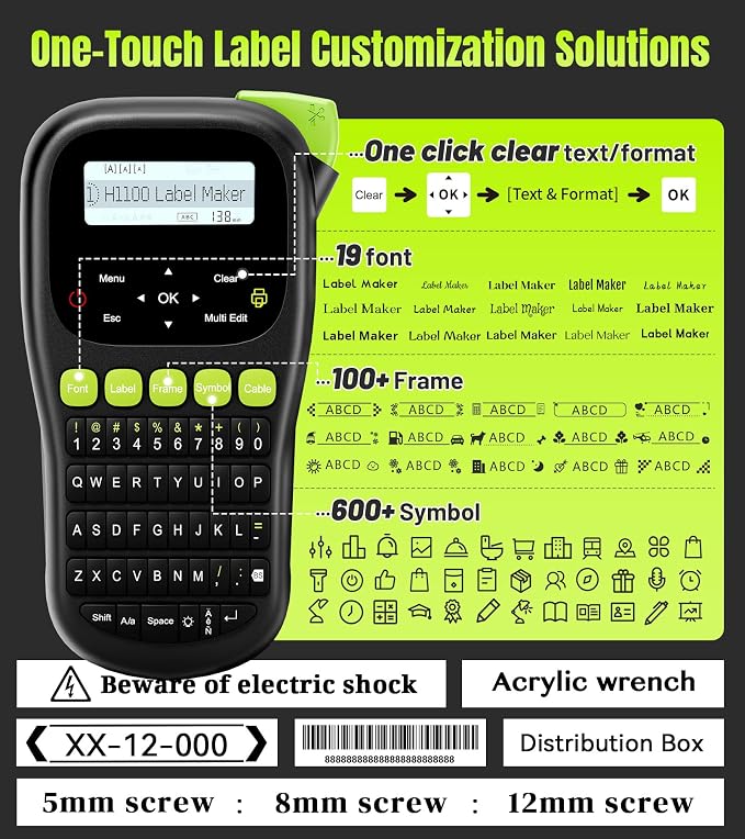 Label Maker Machine with 4 Tapes, Wire Label Maker Waterproof-Labels, Laminated Handheld Label Printer, Backlit & Portable & 3 Cable Modes, H1100 Labeler for Industrial Office Organization