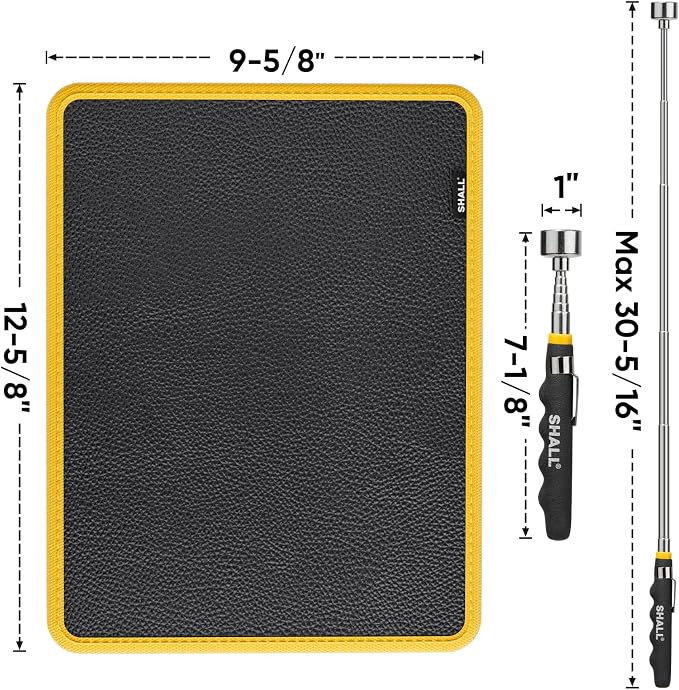 SHALL Magnetic Tool Parts Mat and Telescoping Magnetic Pickup Tool, Flexible Magnetic Tool Holder Pad W/ 83 Built-In-Magnets & 25LBS Pull Force Extendable Magnet Hold Mechanic Wrenches Screws Bolts