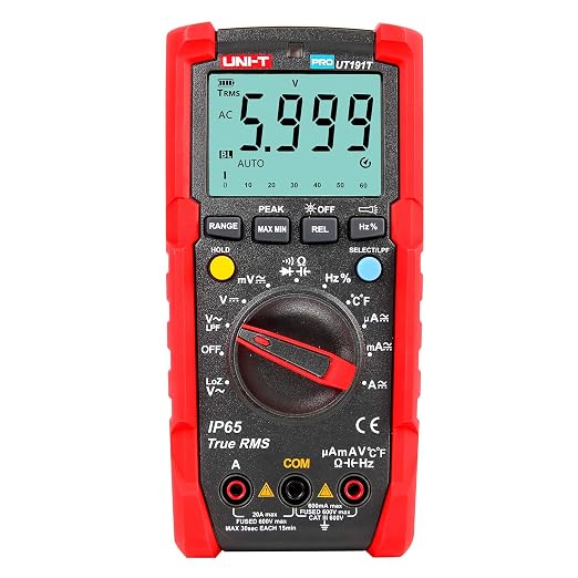 UNI-T Industrial Digital Multimeter UT191T (IP65, 2M Drop Test) True RMS 6000 Counts ACV LPF ACV Peak Hold AC DC Voltage Current LOZ ACV Temperature Resistance Capacitance Frequency Duty Cycle