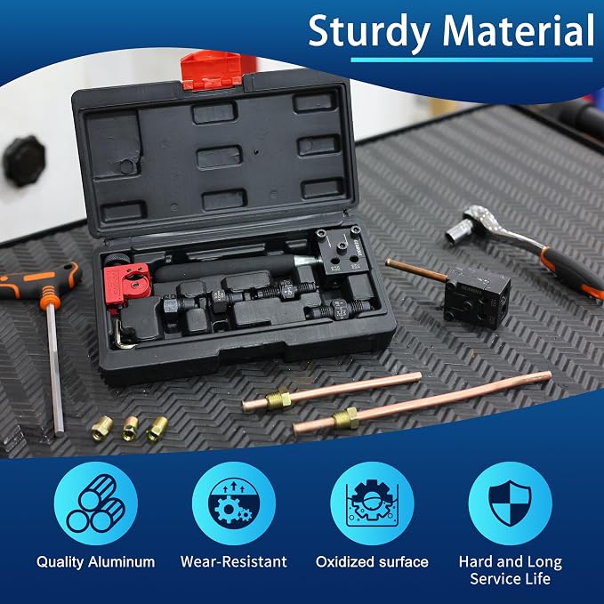 Brake Line Flaring Tool Kit, 3/16" 1/4" SAE Double Flare Tool for Brake Lines, Creates Single Double Bubble Flares for Vehicle Brake & Hydraulic Lines