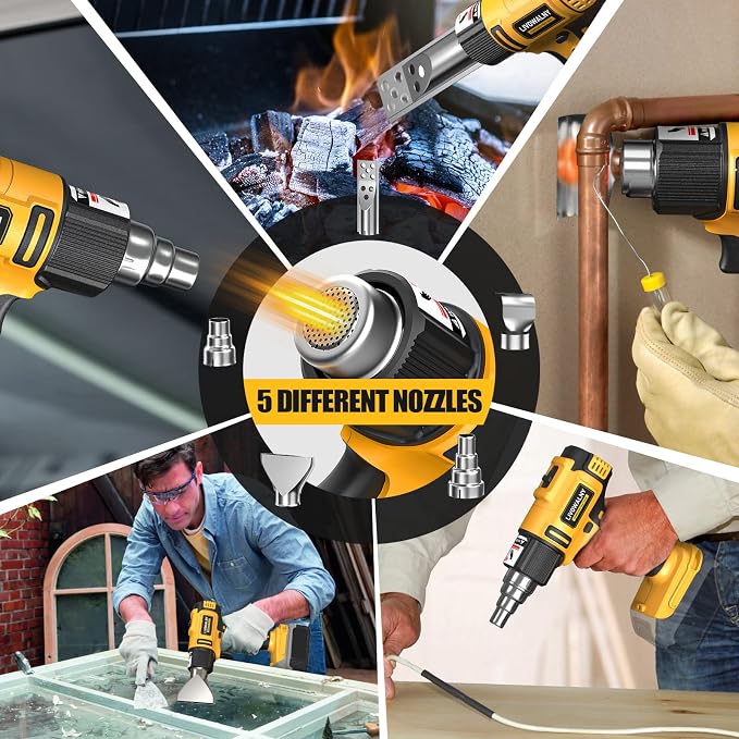 LIVOWALNY Cordless Heat Gun Compatible with Dewalt 20v Battery (Tool Only), 350W 122℉-1022℉ Fast Heating Soldering Hot Air Gun with LCD Digital Display for Shrink Tubing, PVC Wrap, Craft, Epoxy Resin