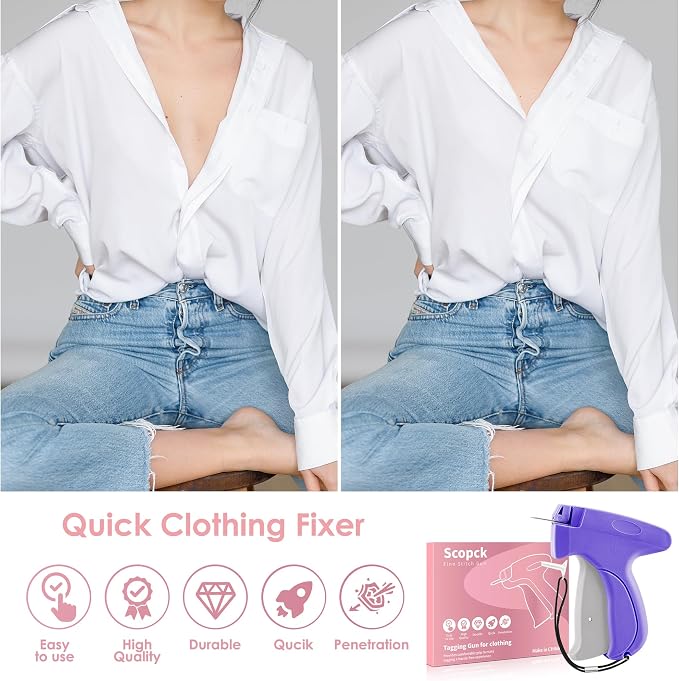 Stitch Gun for Clothes - Handheld Stitch Gun Quick Clothing Fixer - Tagging Gun - Includes 6 Needle, 1000 Black Fasteners & 1000 White Fasteners