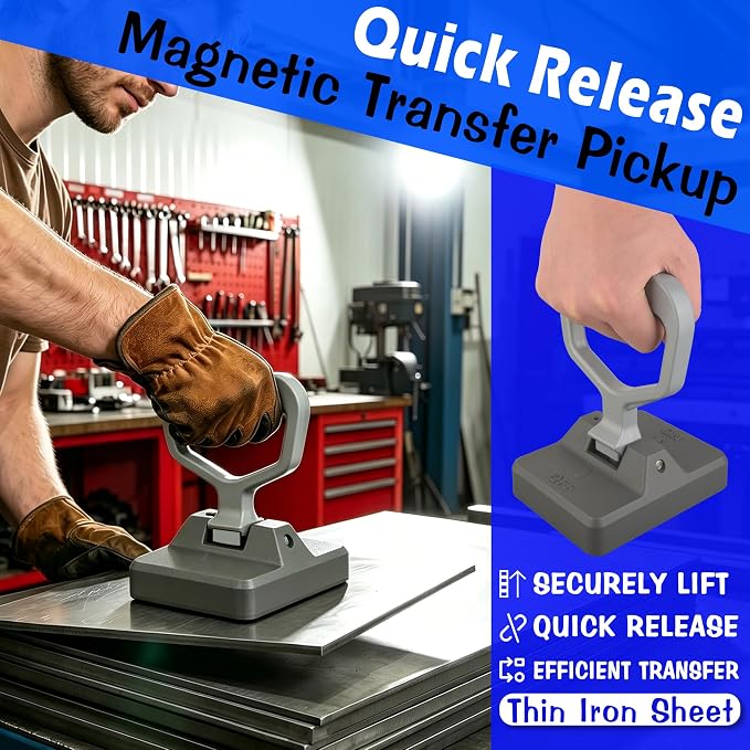 ULIBERMAGNET Heavy Duty Magnetic Sheet Handle,Magnetic Lifting with Quick Release,Magnetic Lifter Portable Material Collector with Ergonomic Handle for Thin Iron Plate,Tool Steel,Laser Cutting