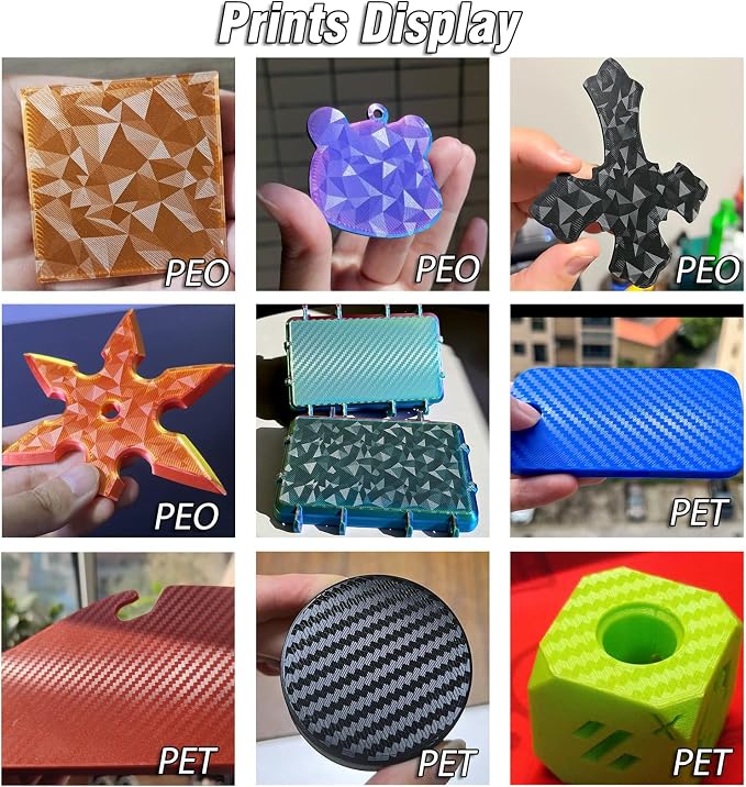PEO PET Build plate for AD5X/5M/5M pro/Ender 3/3 Pro/Ender 3 S1/Ender 3 V2 Neo/Ender 3 Neo, Diamond PEO+Carbon Fiber PET Spring Steel Sheet 235 x 235 mm for Flashforge 3D Printer Platform