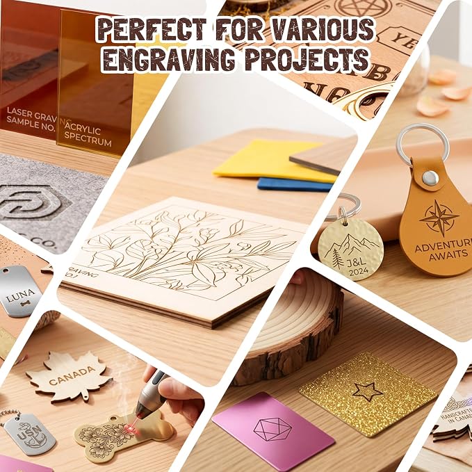 Laser Engraving Materials Kit, 185Pcs Laser Engraving Blank Supplies for Art and Craft, Laser Engraver Accessories Suitable for Both Engraving Pens & Laser Engravers