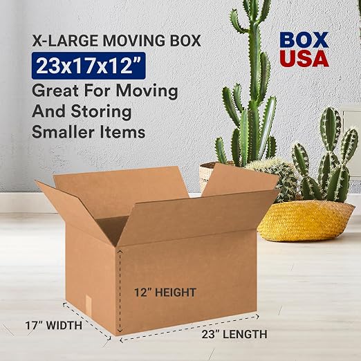 BOX USA Moving Boxes Large 23L x 17W x 12H 10-Pack - Corrugated Cardboard Box for Shipping, Mailing, Packing, Packaging and Storage
