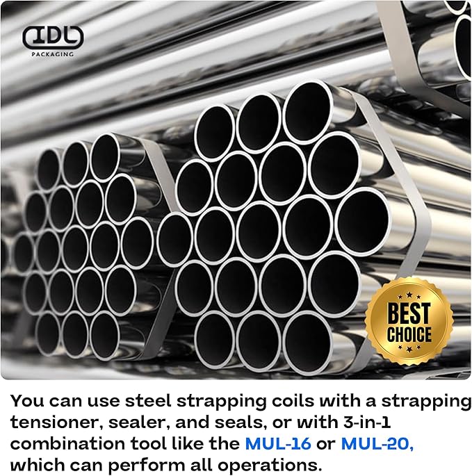 IDL Packaging 5/8" x .020" x 200' Steel Strapping Coil (1400 Lbs Break Strength) in Self-Dispensed Сardboard Box - Portable Strong Banding with Superior Cut-Resistance - Heavy Pallet Strapping