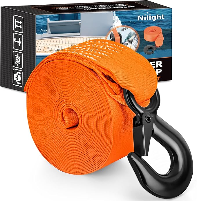 Boat Trailer Winch Strap 2 x 20Inch With Steel Hook 500 LBS Break Strength Winch Strap For Pontoon, Jet Ski, Fishing Boat