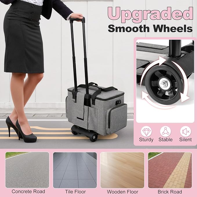 Housolution Rolling Teacher Bag with Wheels, Fits for 17" Laptop, Teacher Tote Bag with Detachable Trolley, Laptop Work Case with Anti Theft Lock, Briefcase Cart with Accordion File Organizer, Gray