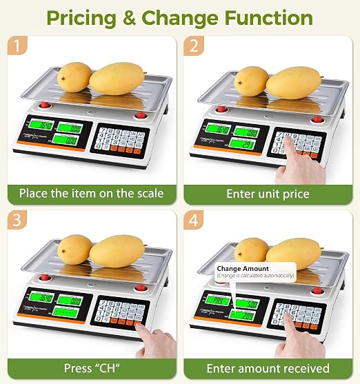 Atogou 1g Resolution Price Computing Scale with Dual-Sided Display, 88lb Commercial Food Kitchen Scale with Preset Price Keys, Plug-in or rechargeable,for Produce, Farmers Markets, Meat(Not for Trade)