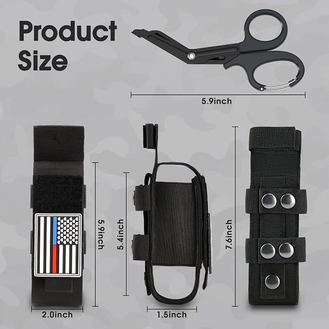 Qen Tourniquet for Severe Bleeding Control, Gear for First Aid Kits and Tourniquet Kits, Suitable for Emergencies, One-Handed Operation Includes a Storage Bag and Scissors