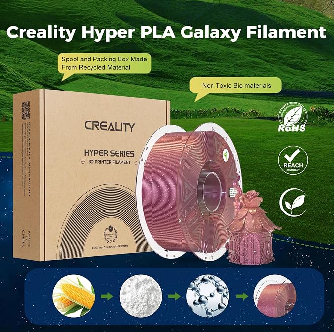 Creality Hyper PLA Starry Galaxy 3D Printer Filament, Sparkle PLA 1.75mm, Shimmering Stardust Finish, High Speed RFID Smart Filament, Smooth Shine Fits for Most 3D Printers