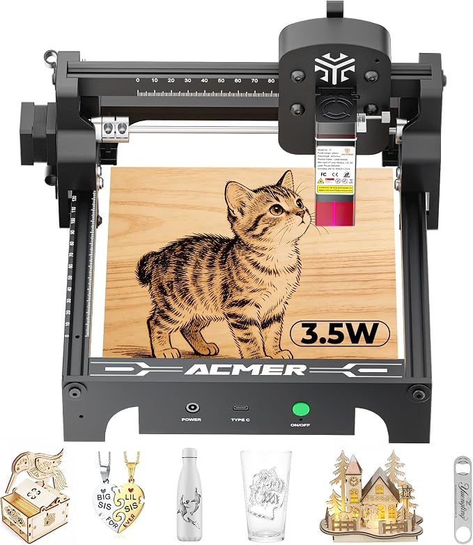 ACMER S1 Laser Engraver 3500mW, Compact Desktop Engraving & Cutting Machine for DIY Crafts, Small Business & Makers, 130x130mm Work Area, 0.04mm Detail Engraving for Wood, Acrylic