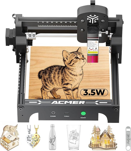 ACMER S1 Laser Engraver 3500mW, Compact Desktop Engraving & Cutting Machine for DIY Crafts, Small Business & Makers, 130x130mm Work Area, 0.04mm Detail Engraving for Wood, Acrylic