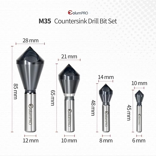 4PCS Cobalt Single-End Countersink Chamfer Tool Set - Heavy-Duty M35 90-Degree Countersink Bits for Metal, Stainless Steel, Copper, Wood, Fiberboard,SAE 1/4"-3/4", 2-5, 5-10, 10-15, 15-20MM