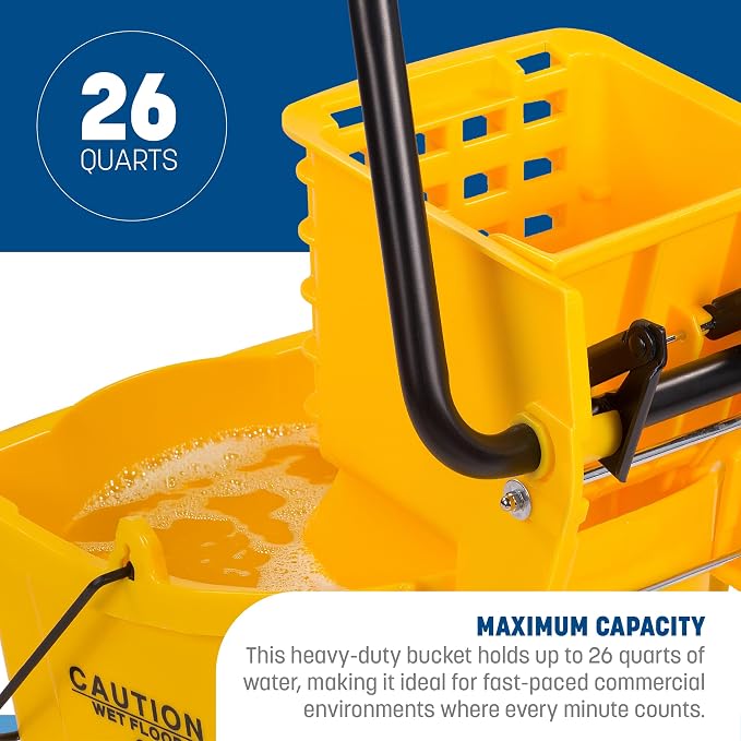 Carlisle FoodService Products Sparta Commercial Mop Bucket with Side Press Wringer, 26 Quart, Polypropylene, Red, 1 Count
