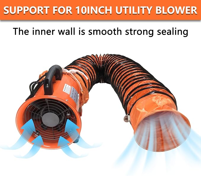 32FT Ducting Hose 10 Inch PVC Flexible Duct Hosing with Adjustable Rope for Utility Blower Exhaust Fan