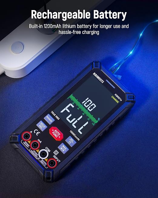 KAIWEETS Digital Multimeter 10000 Counts TRMS Auto Ranging, Rechargeable Smart Multimeter, Color LCD Screen Volt Meter, Measures Voltage, Current, Resistance, Continuity, Capacitance, Frequency