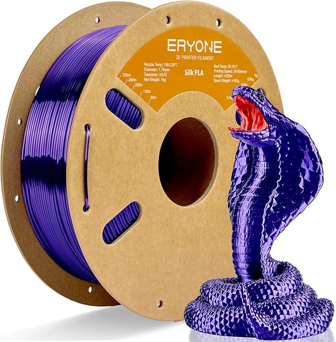 ERYONE Silk PLA Filament for 3D Printer 1.75mm +/- 0.03mm, Shiny Filament 1kg (2.1lbs)/Spool, Dark Purple