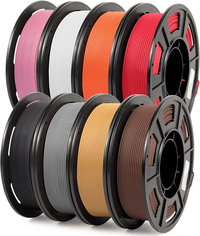 IEMAI 250g Matte PETG Filament 1.75mm Bundle, Smooth Matte Finish 3D Printer Filament 250g Spool 8 Rolls (Total 2kg) Black, White, Gray, Brown, Wood, Red, Orange, and Pink