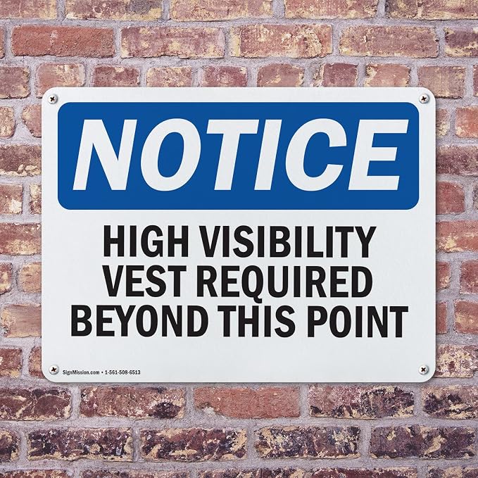 (2 Pack) High Visibility Vests Required Beyond This Point OSHA Notice Sign 24 Inch X 18 Inch Indoor/Outdoor Rust-Free Aluminum Metal Signs for Workplace, Workshop, and Construction Site