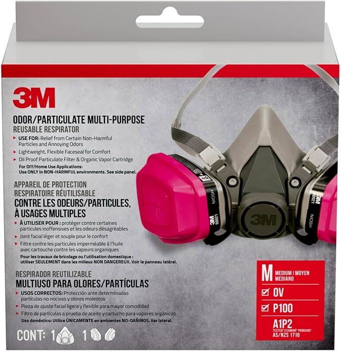 3M P100/OV Odor/Particulate Multi-Purpose Reusable Respirator 65021, NIOSH-APPROVED Organic Vapor Cartridge, Medium
