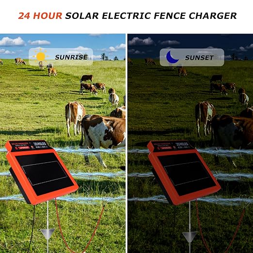 LFGS25 Solar Electric Fence Charger, 25 Miles Solar Charger,0.5J Portable Powered Charger with Day or Night Mode for Livestock, Cattle Sheep, Pigs, Horses
