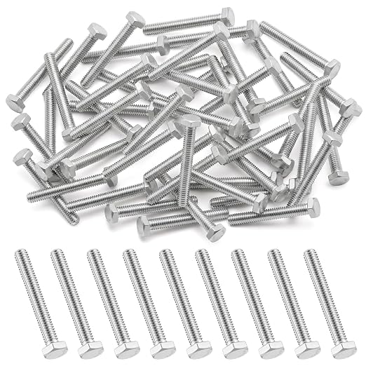 Zonon 50 Pcs 1/4-20 x 2 Hex Head Screw Bolt 18-8 (304) Stainless Steel Hexagon Bolts, Fully Threaded, Plain Finish, External Hex Drive (Silver)