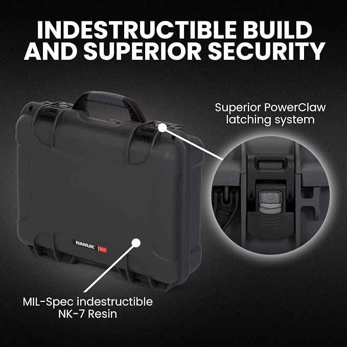 NANUK 910 Empty Waterproof Hard Case – 14.3” x 11.1” x 4.7”, Protective Case for Gear – Impact-Resistant, Dustproof, Airline Carry-On Approved – Made in Canada, Graphite