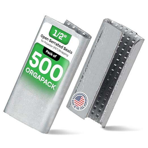 IDL Packaging Orgapack Open Serrated Seals for 1/2" Strap Width Polyester (PET) Strapping (Pack of 500) - Patented Serrated Pattern - Superior Holding Power of Packaging Strapping