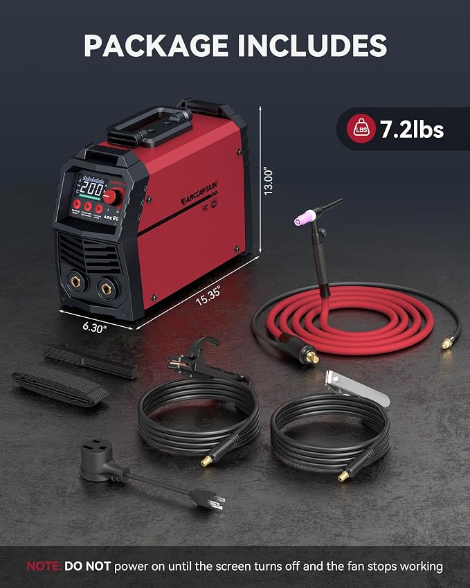 ARCCAPTAIN 200A Stick/Lift TIG Welder with Torch, [Large LED Display] 110V/220V Welding Machine with Synergic Control, IGBT Inverter, Portable MMA Welder Machine with Hot Start, Arc force