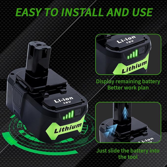 2 Packs 6.0Ah High Capacity Replacement for Ryobi 18v Battery P108 P104 P105 P102 P103 P122 P109 Li-ION Compatible with Ryobi 18V ONE+ System Cordless Power Tools and Charger