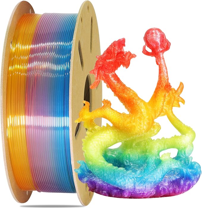 Fast Color Change Natural Rainbow PLA 3D Printing Filament, Tidy Winding 1.75mm PLA, Widely Fit for 3D Printer; 1KG Cardboard 3D Printing Material, Clear Transparent Type Multi Colored
