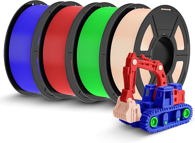 TECBEARS PLA 3D Printer Filament, 4KG PLA Filament 1.75mm, Neatly Wound 3D Printing Filament, Dimensional Accuracy +/- 0.02 mm,1 Kg Per Spool, Pack of 4, Beige+Green+Red+Blue