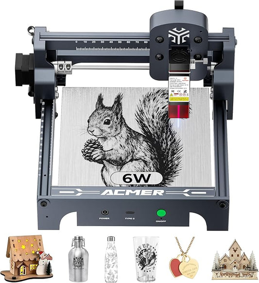 ACMER S1 Laser Engraver 6000mW, Compact Desktop Engraving & Cutting Machine for DIY Crafts, Small Business & Makers, 130×130mm Work Area, 0.04mm Laser Spot Engraving Machines & Tools