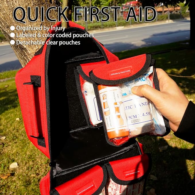 Waterproof First Aid Kit 418Pcs for Car Home Outdoor Emergency Survival | Color-Coded Organized Pockets, Dual-Handle Design; Waterproof Material for Car Home Hiking Backpacking and Daily Emergencies