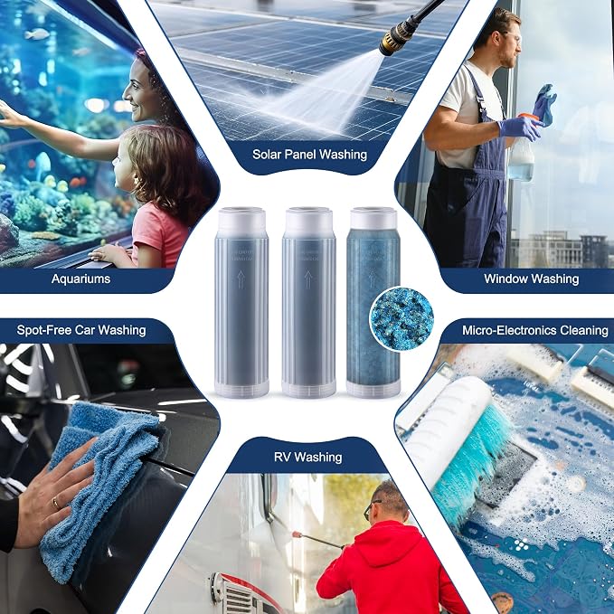 3 Pack Reverse Osmosis 10 Inch Mixed Bed Color Changing Deionization Resin Filter Compatible with Aquatic Life RO/DI System, RODI Reverse Osmosis DI Water Filter Replacement