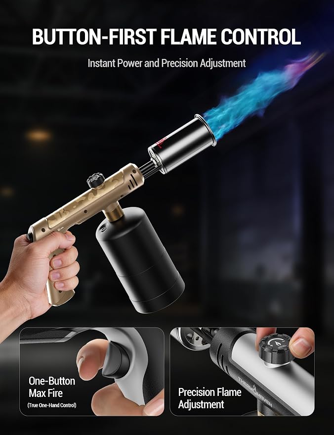 ThermoMaven Propane Torch with One-Touch Max Fire, Blow Torch Gun with Safety Lock, Charcoal Lighter Flame Thrower, Kitchen Food Torch Head for Grill, Sous Vide, BBQ, Mojave Camo(Tank Not Included)