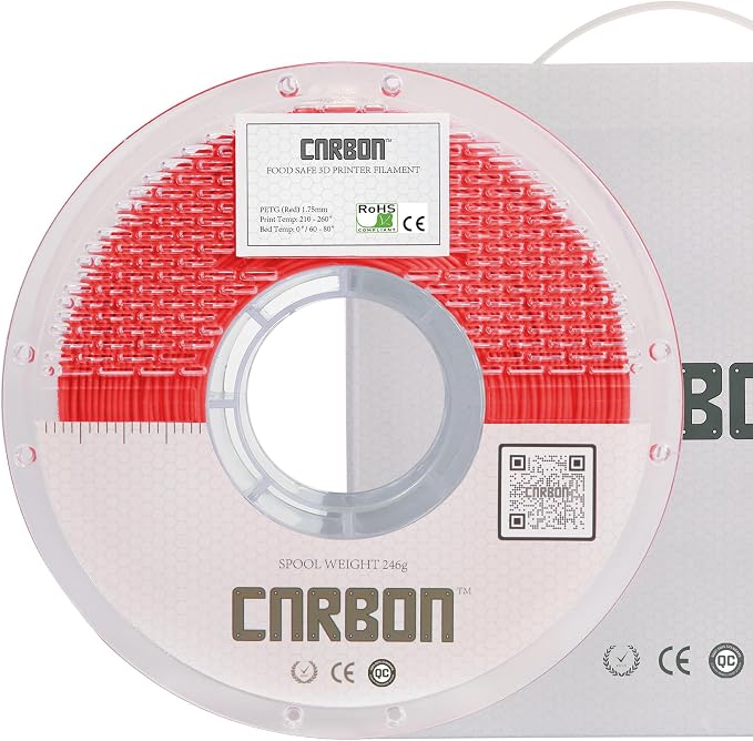Certified Food Grade & ISO 10993 Biocompatible Skin Safe PETG 3D Printer Filament - CARBON by Comfy Materials - Lab Tested FDA Compliant Food Safe, 1.75mm, 1kg, Accuracy: +/- 0.02 (Red)